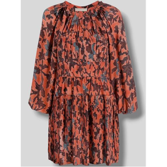 Ulla Johnson Pre Fall 2022 Sefia Silk Red Blend Long Sleeve Mini Dress Size 4 - Picture 3 of 9